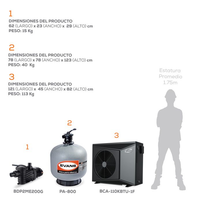 Kit para alberca 142 m³ con bomba de calor - EVANS (KIT-BDP-BDC-2)