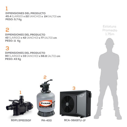 Kit para alberca 63 m³ con bomba de calor - EVANS (KIT-BDP-BDC-0.5)