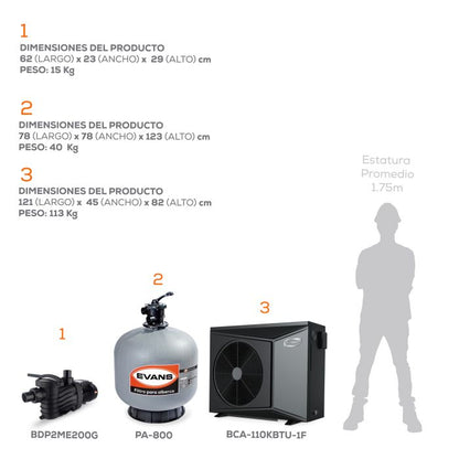 Kit para alberca 142 m³ con bomba de calor - EVANS (KIT-BDP-BDC-2)